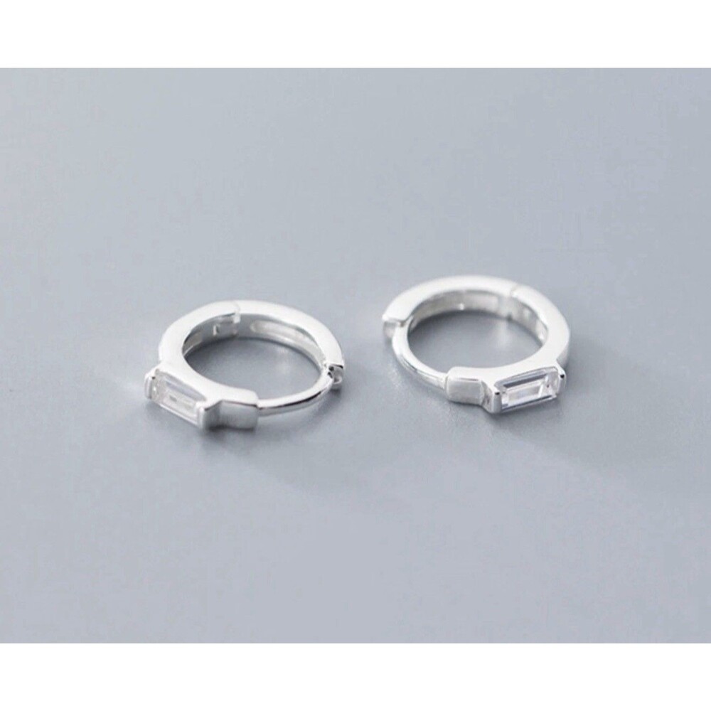 Geometric Rectangle CubicZ Surgical Stainless Steel Small Huggie Hoop Earrings